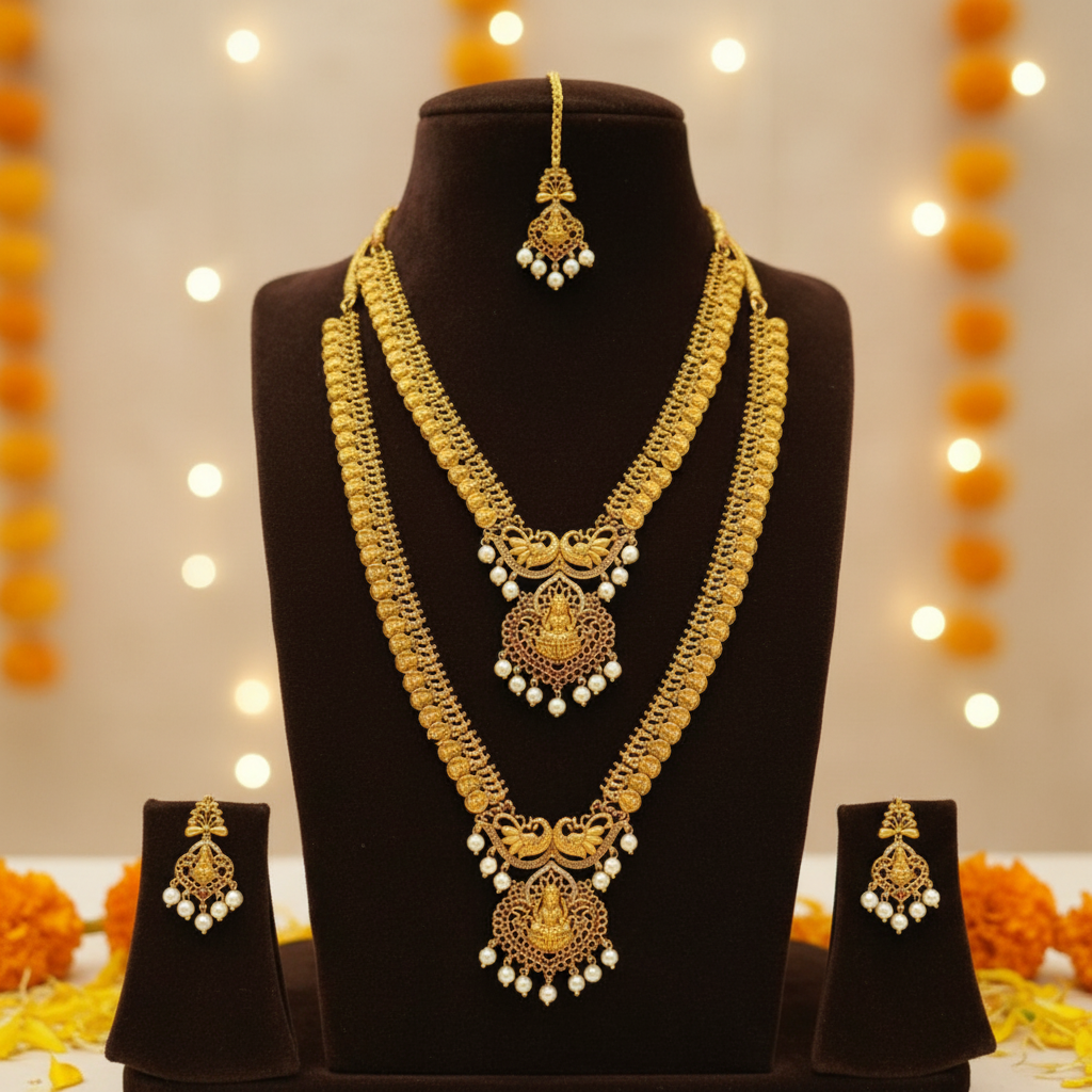 GOLDEN URAYA TEMPLE JEWELLERY SET COMBO