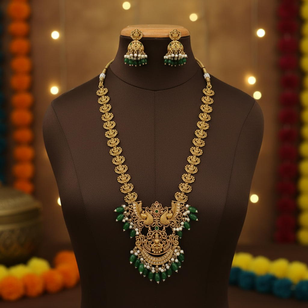 EMERALD VARUHI TEMPLE JEWELLERY SET