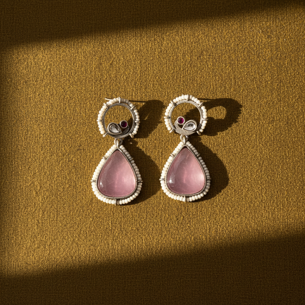 PINK ANALA SILVER PLATED EARRINGS