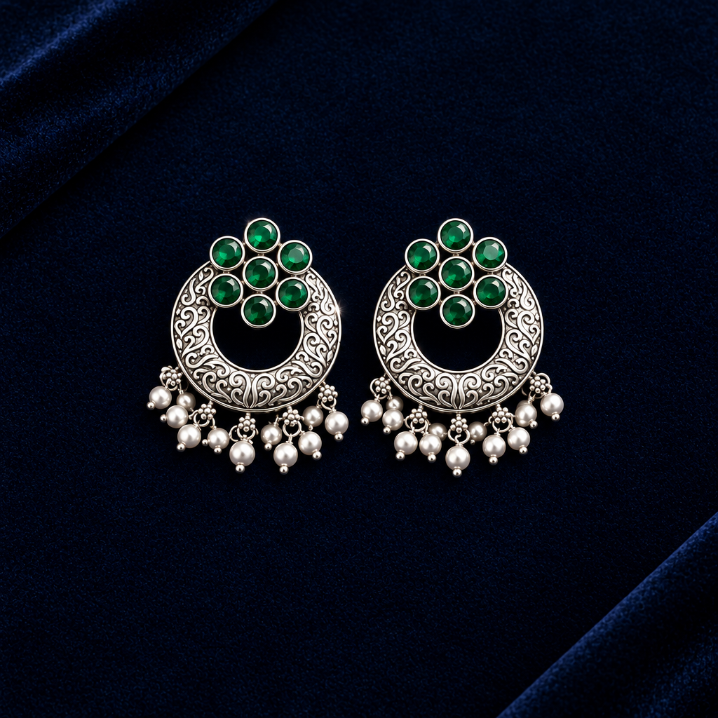 EMERALD CHANDNI SILVER PLATED EARRINGS