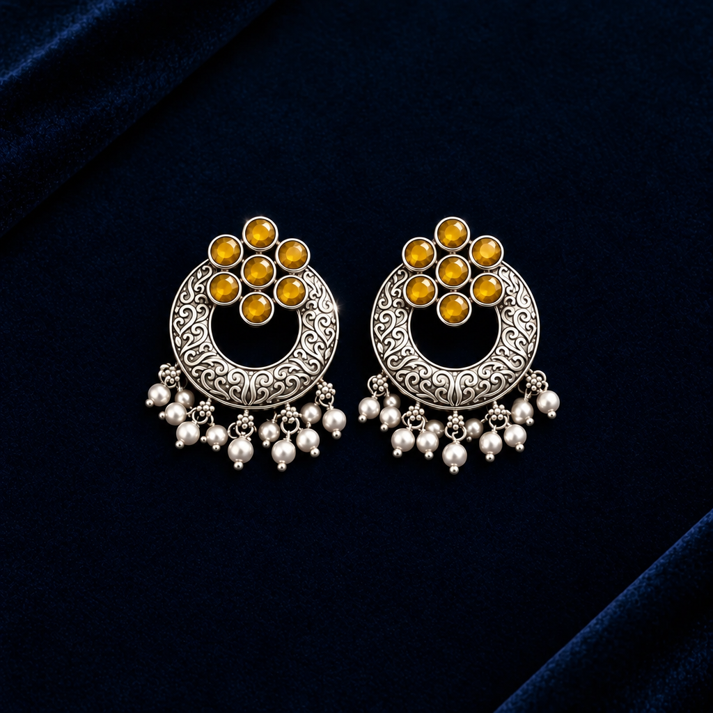 MUSTARD CHANDNI SILVER PLATED EARRINGS