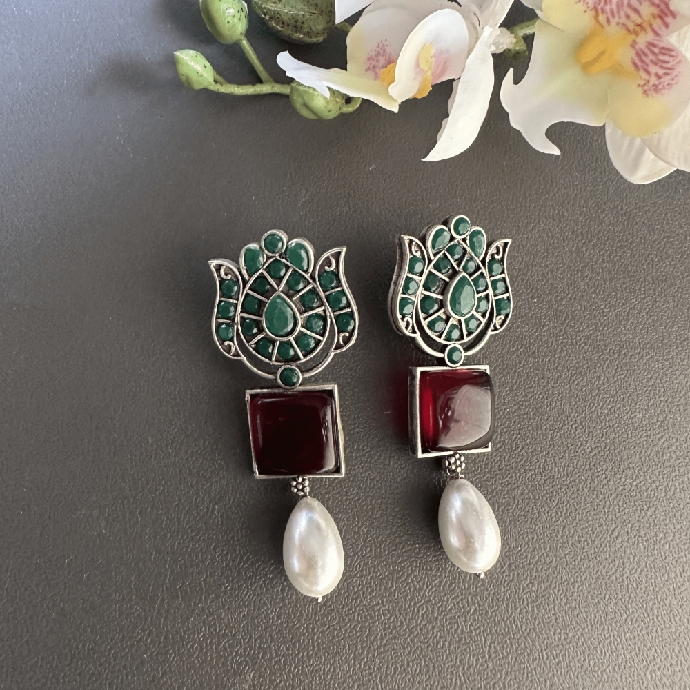 Green Silver Plated earrings
