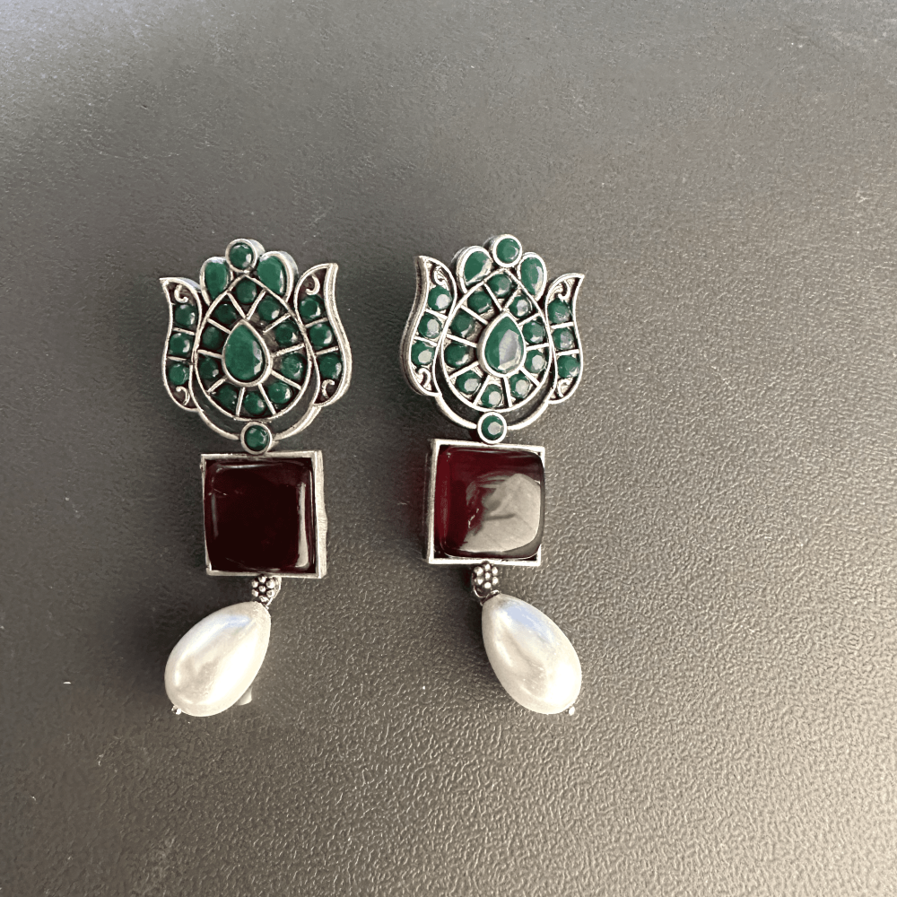 Green Silver Plated earrings