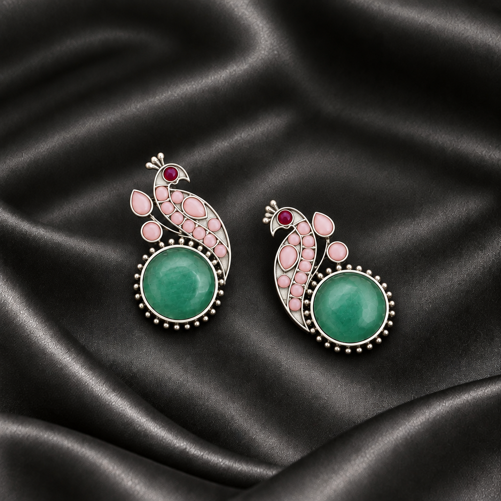 PEACOCK SILVER PLATED EARRINGS