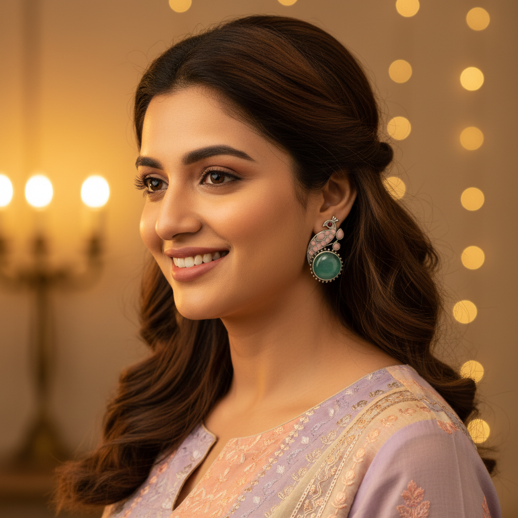 PEACOCK SILVER PLATED EARRINGS