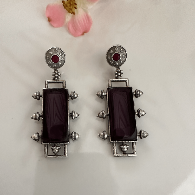 Purple Silver Plated Earrings