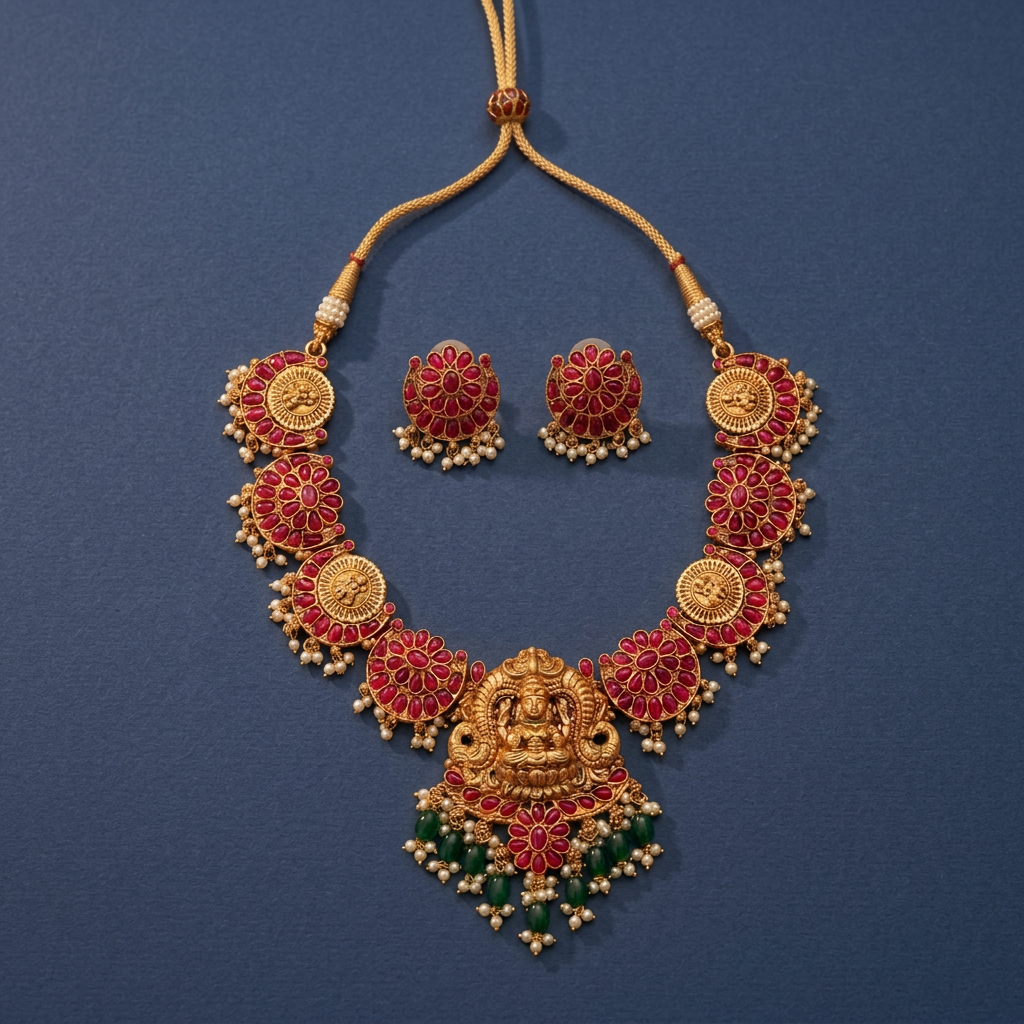 RUBY DEEKSHA TEMPLE JEWELLERY SET