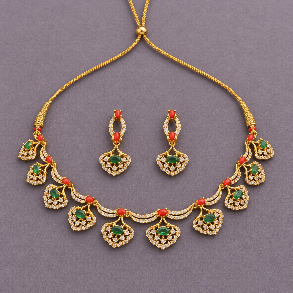 CORAL DIAMOND LALIMA ZIRCONIA JEWELLERY SET