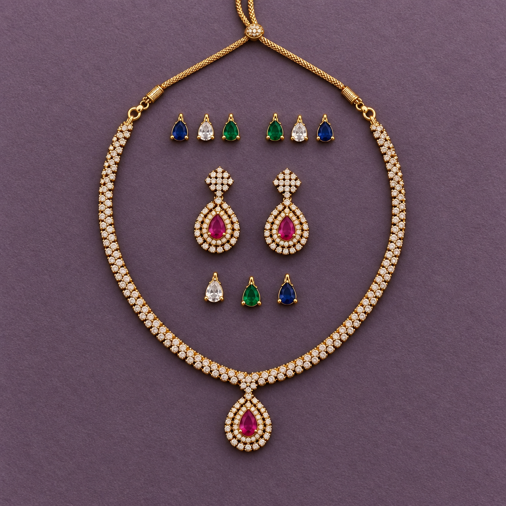 MYTRI COLOR CHANGEABLE ZIRCONIA JEWELLERY SET