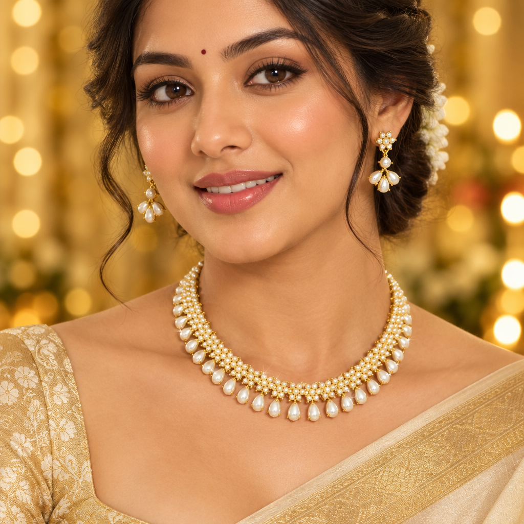 FRESH WATER PEARL FLOWER JEWELLERY SET