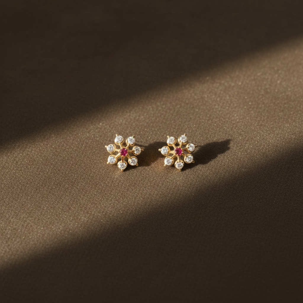 RUBY DIAMOND HIRA EIGHT STONE STUD EARRINGS