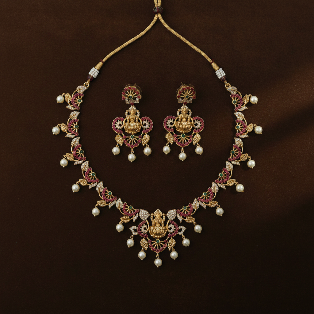 RUBY GODDESS TEMPLE JEWELLERY SET