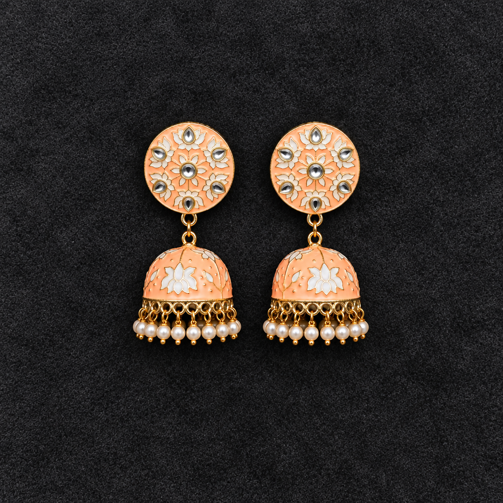 PEACH TURABA KUNDAN JHUMKI EARRINGS