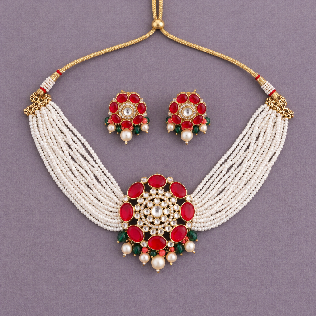 RUBY ADVIKA KUNDAN JEWELLERY SET