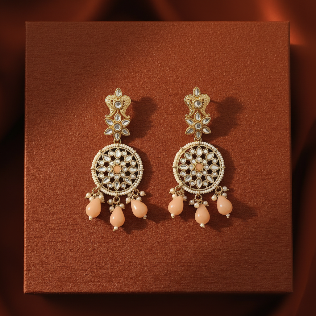 PEACH RANGOLI DANGLER EARRINGS