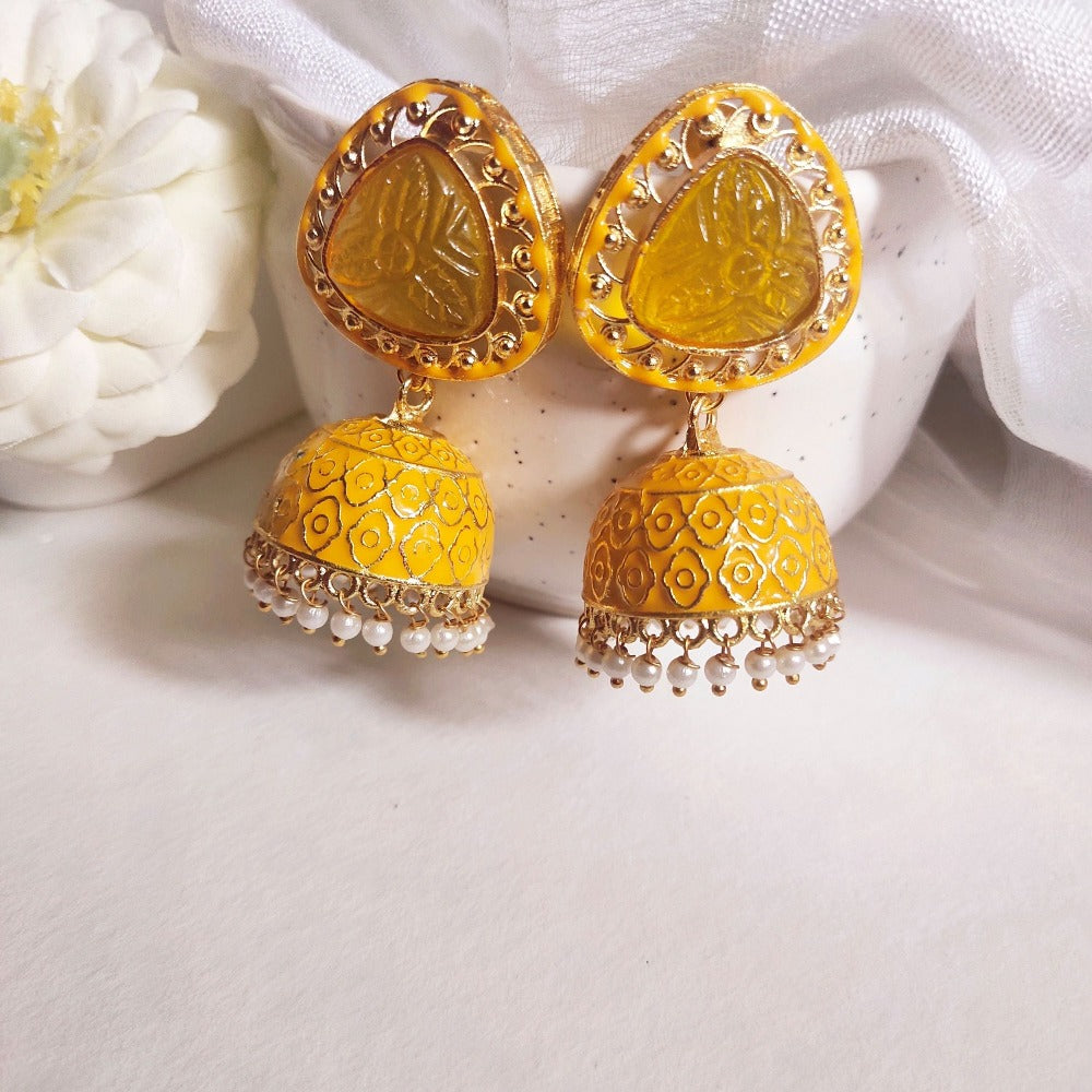 YELLOW MEENA JHUMKI - Main Image