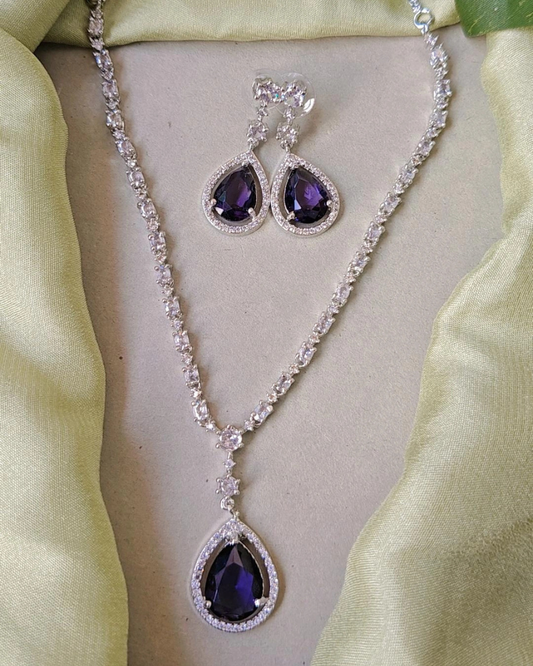 PURPLE AMUKRA AMERICAN DIAMOND JEWELLERY SET