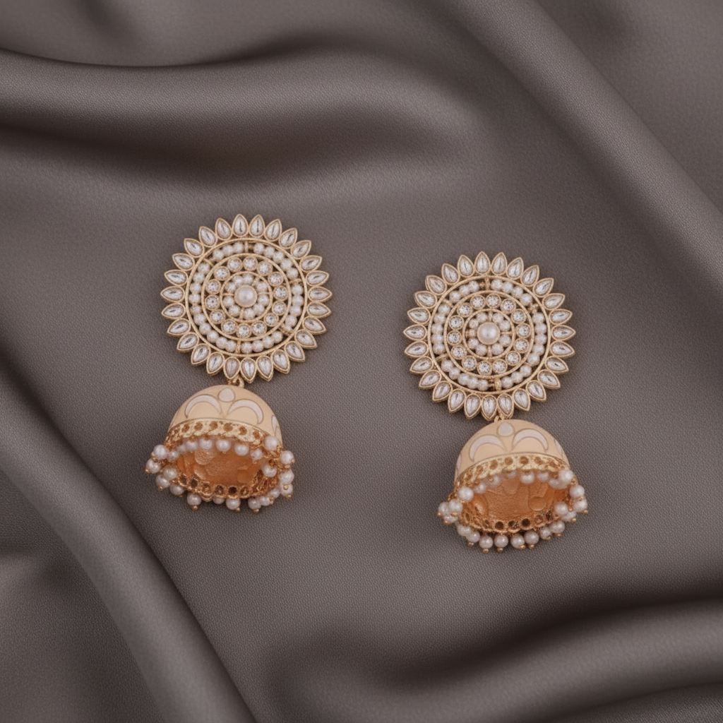 IVORY NIRALA KUNDAN JHUMKI EARRINGS