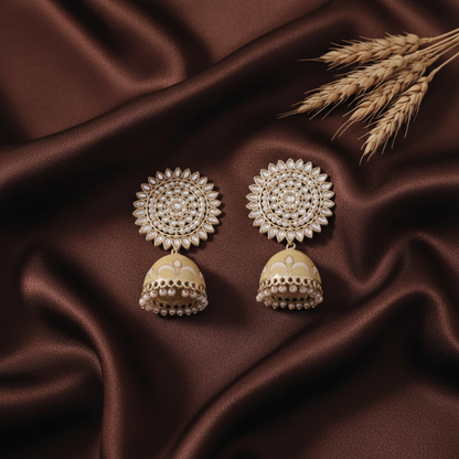 IVORY NIRALA KUNDAN JHUMKI EARRINGS