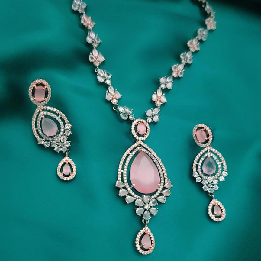 PINK ARDEN AMERICAN DIAMOND JEWELLERY SET