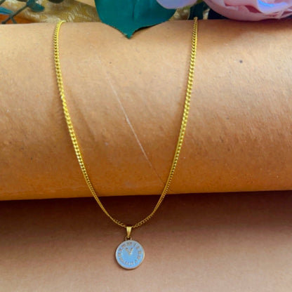 22K GOLD LOOK WHITE CLOCK SHORT CHAIN