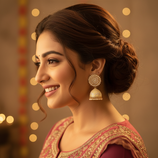 IVORY  NIRALA KUNDAN JHUMKI EARRINGS