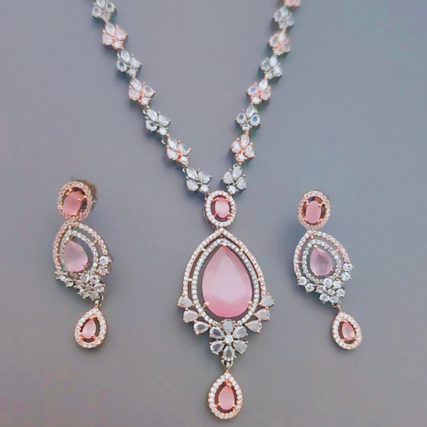 PINK ARDEN AMERICAN DIAMOND JEWELLERY SET