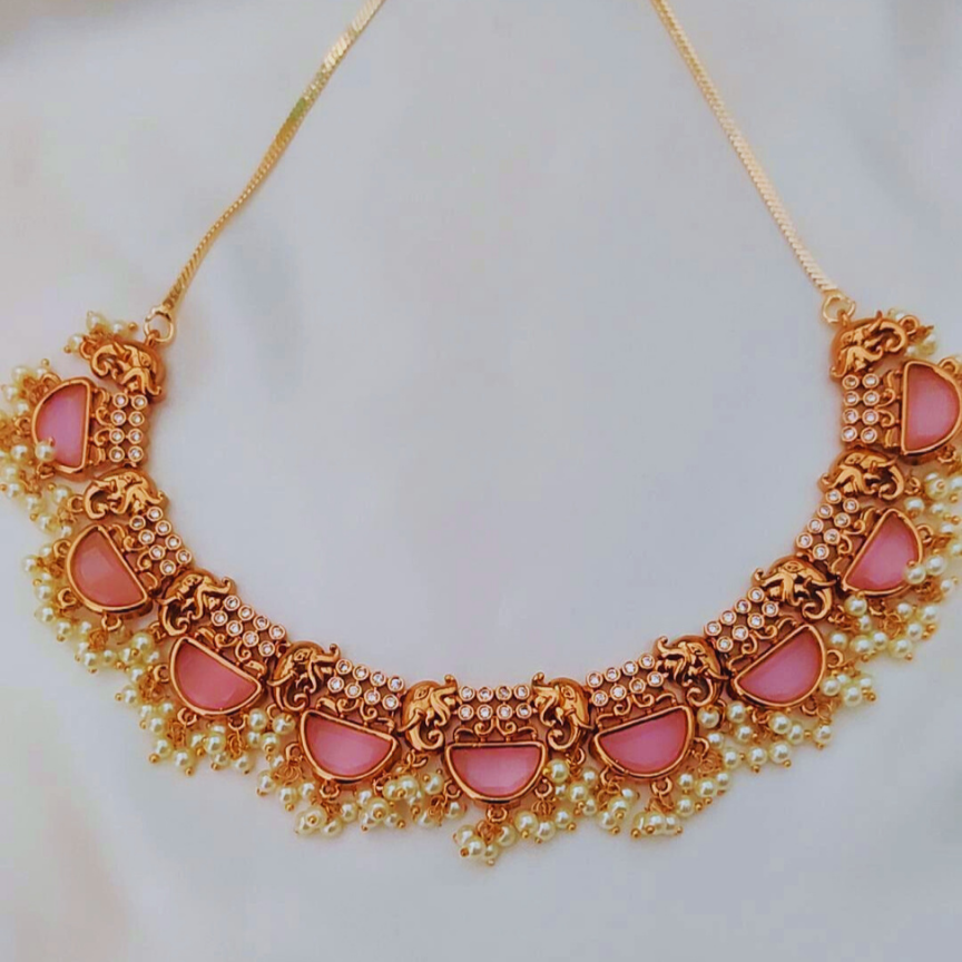 PINK PARUSHI TEMPLE JEWELLERY SET