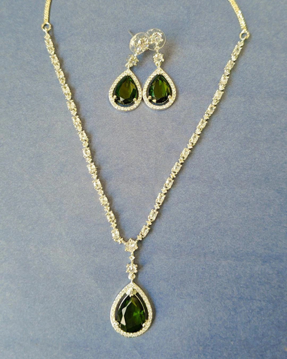 EMERALD AMUKRA AMERICAN DIAMOND JEWELLERY SET