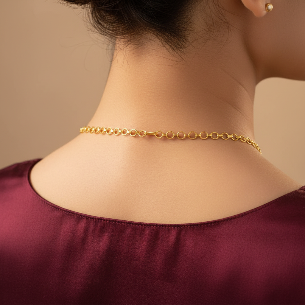 18K GOLD POLISH NECKLACE BACK CHAIN - WITH FISH HOOK