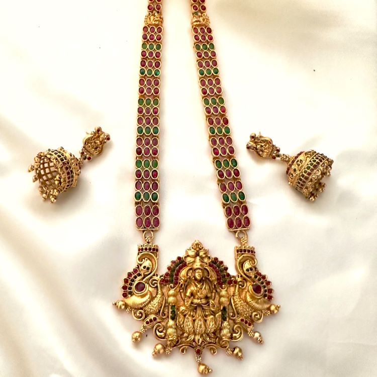 1 Gram Gold Green Chittu Necklace
