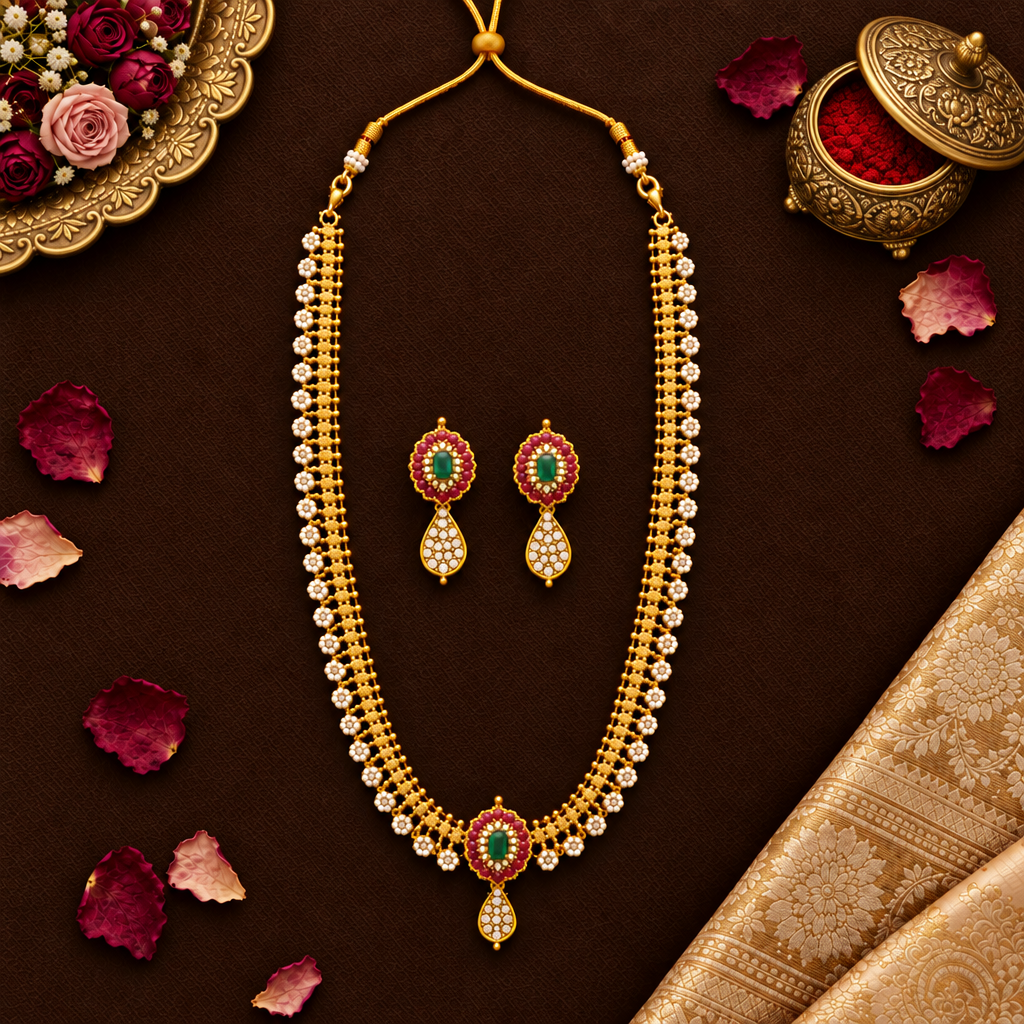 MULTICOLOR DIVYANTHI LONG ZIRCONIA JEWELLERY SET