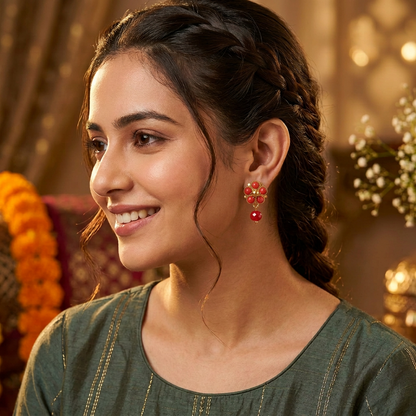 GOLDEN DAMINI CORAL STUD EARRINGS