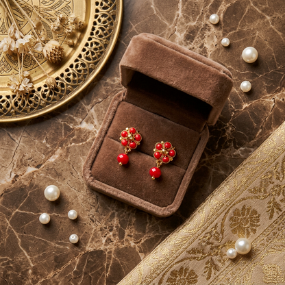 GOLDEN DAMINI CORAL STUD EARRINGS