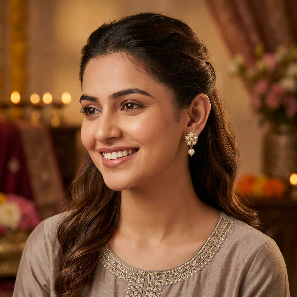 GOLDEN DAMINI PEARL STUD EARRINGS