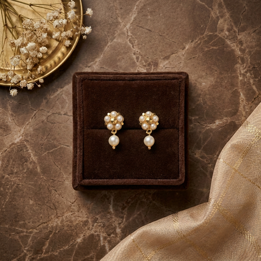 GOLDEN DAMINI PEARL STUD EARRINGS