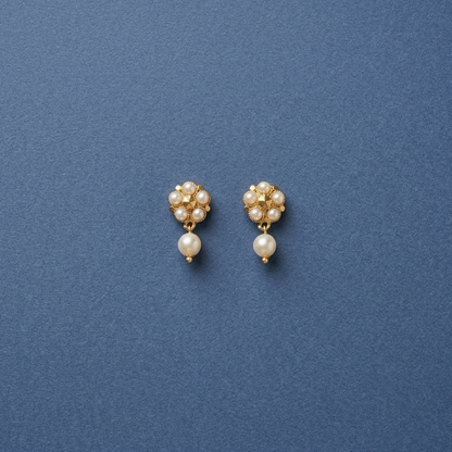 GOLDEN DAMINI PEARL STUD EARRINGS