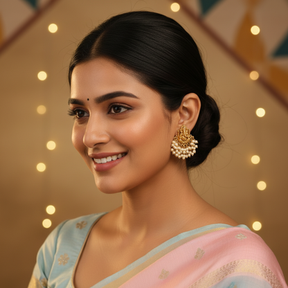 GOLDEN GANESH TEMPLE STUD EARRINGS