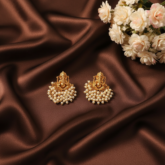 GOLDEN GANESH TEMPLE STUD EARRINGS