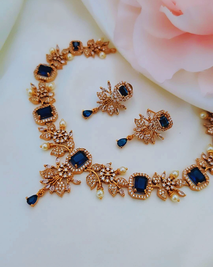 NAVY CHRISTA ZIRCONIA JEWELLERY SET