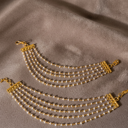 18K GOLD POLISH FIVE LAYER PEARL EAR CHAIN