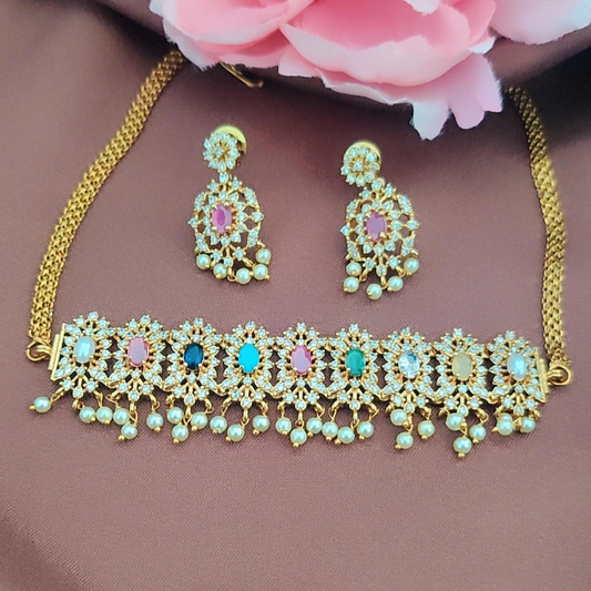 MULTICOLOR NAVRATAN ZIRCONIA JEWELLERY SET
