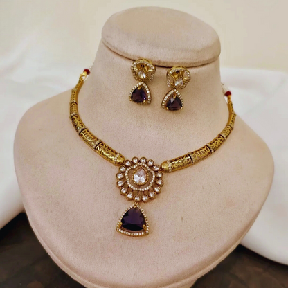 PURPLE MANJU WARRIER VICTORIAN JEWELLERY SET