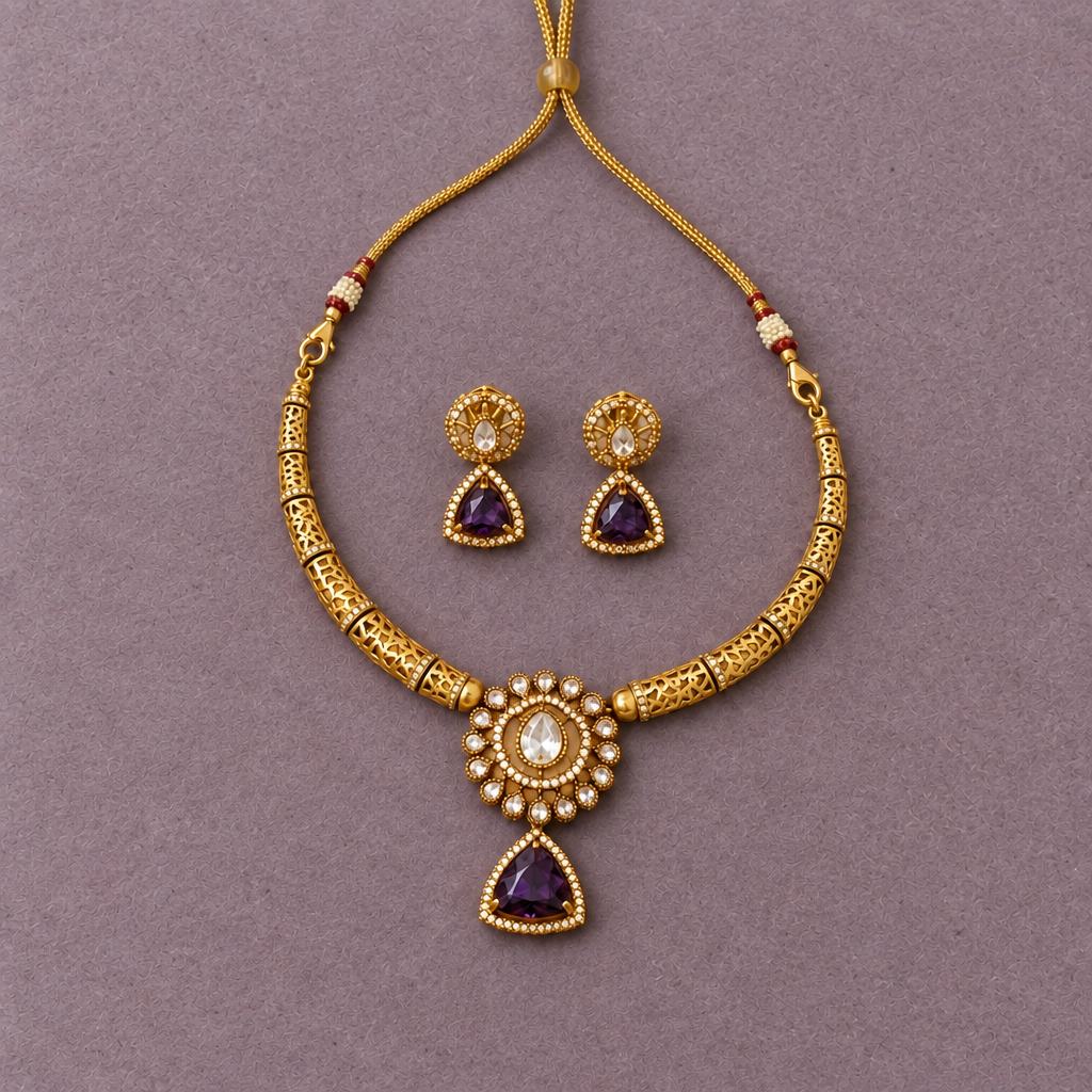 PURPLE MANJU WARRIER VICTORIAN JEWELLERY SET