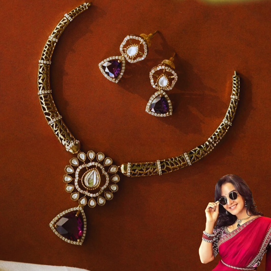 PURPLE MANJU WARRIER VICTORIAN JEWELLERY SET