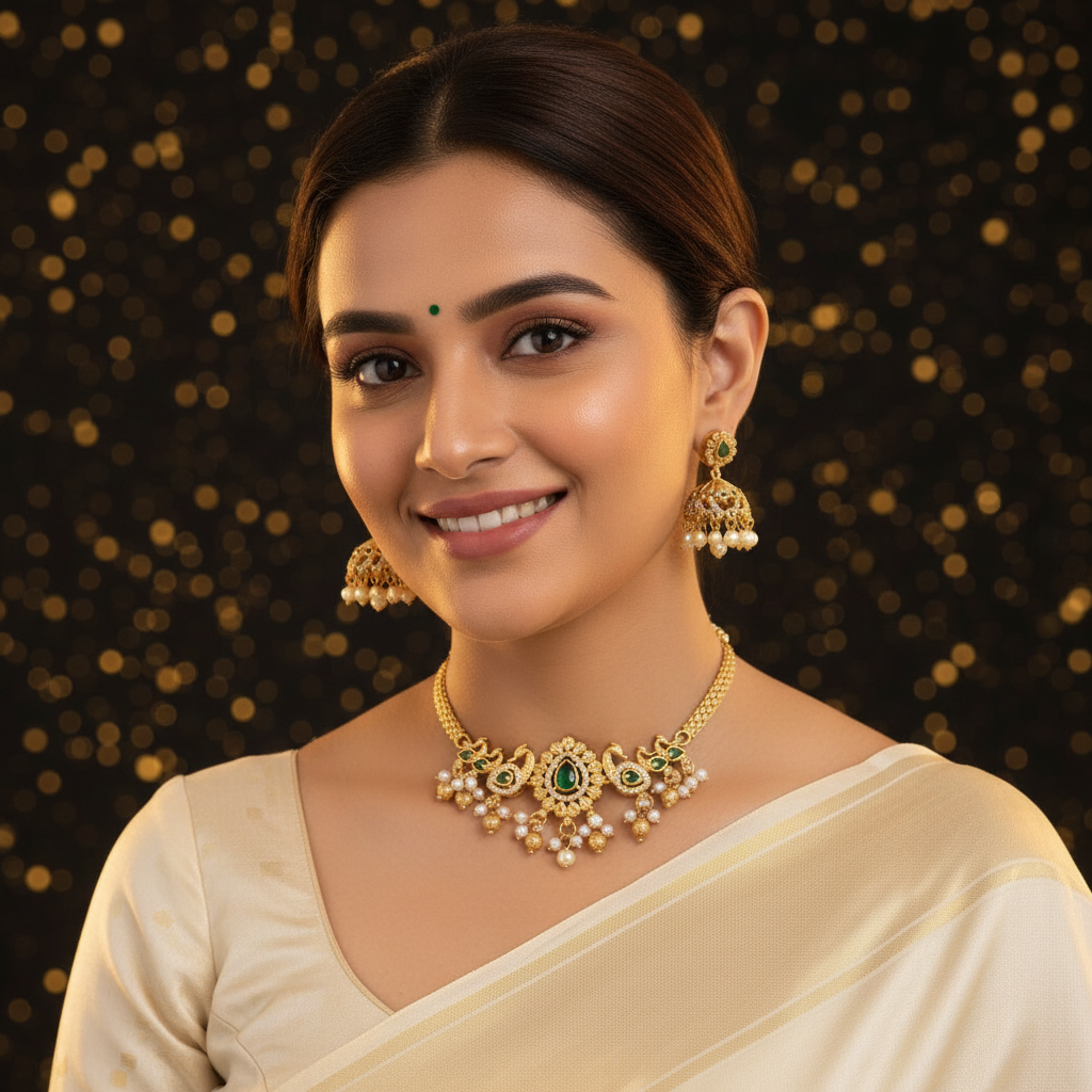 EMERALD NEENA TEMPLE JEWELLERY SET