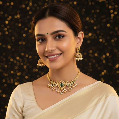 EMERALD NEENA TEMPLE JEWELLERY SET