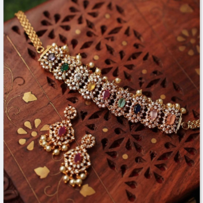 MULTICOLOR NAVRATAN ZIRCONIA JEWELLERY SET