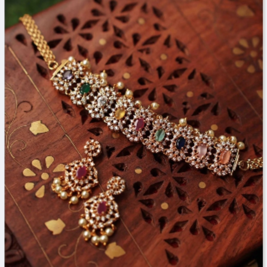 MULTICOLOR NAVRATAN ZIRCONIA JEWELLERY SET