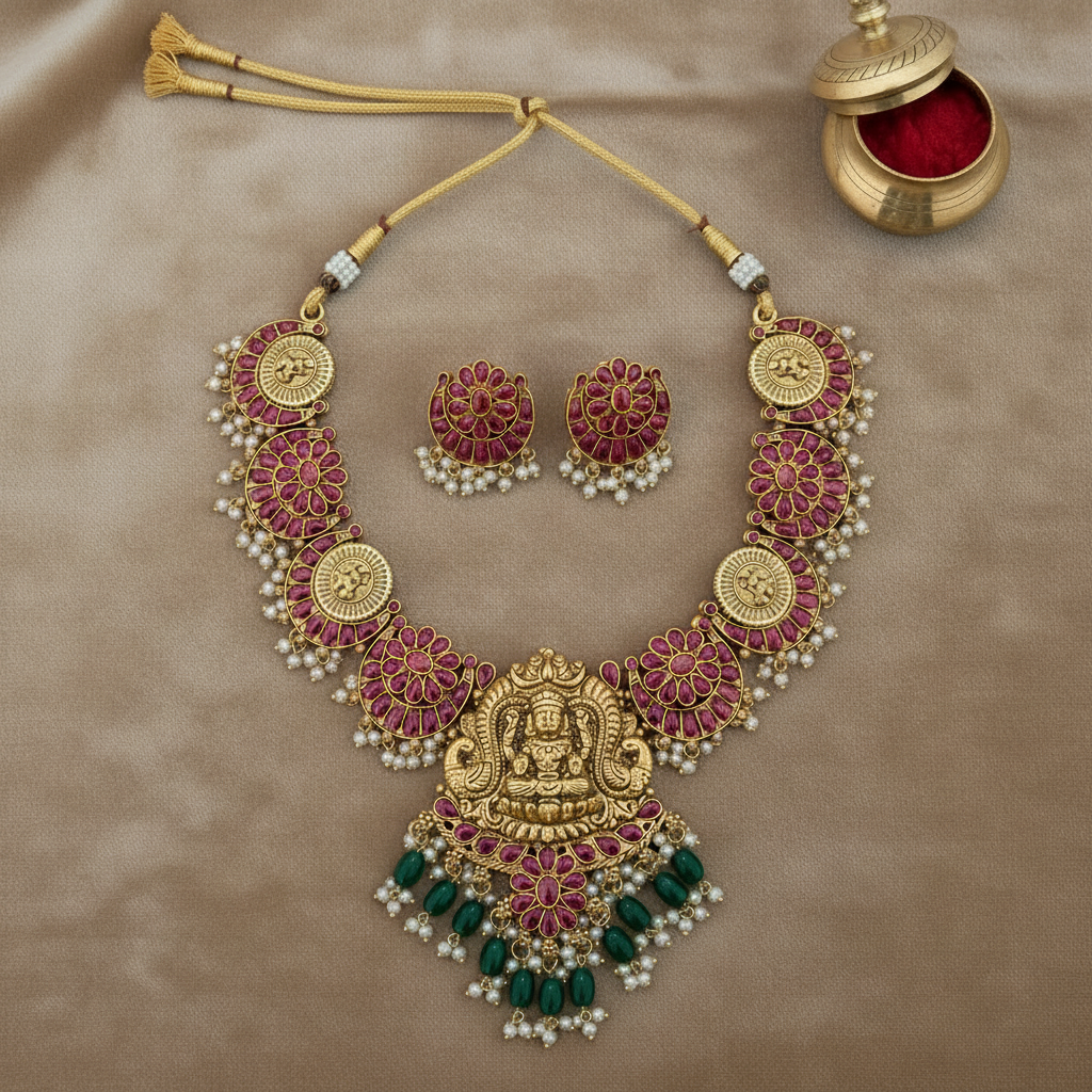 RUBY DEEKSHA TEMPLE JEWELLERY SET